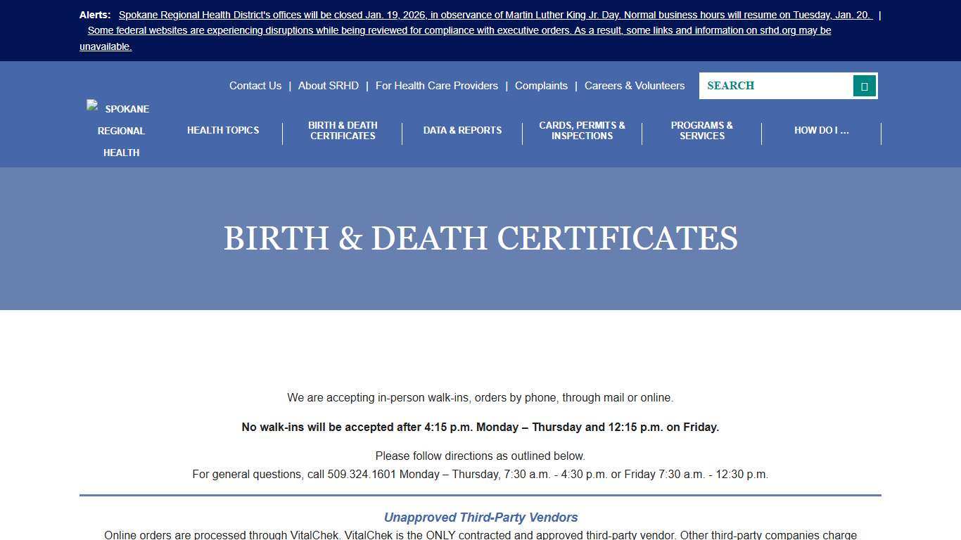 Spokane Regional Health District | Birth & Death Certificates